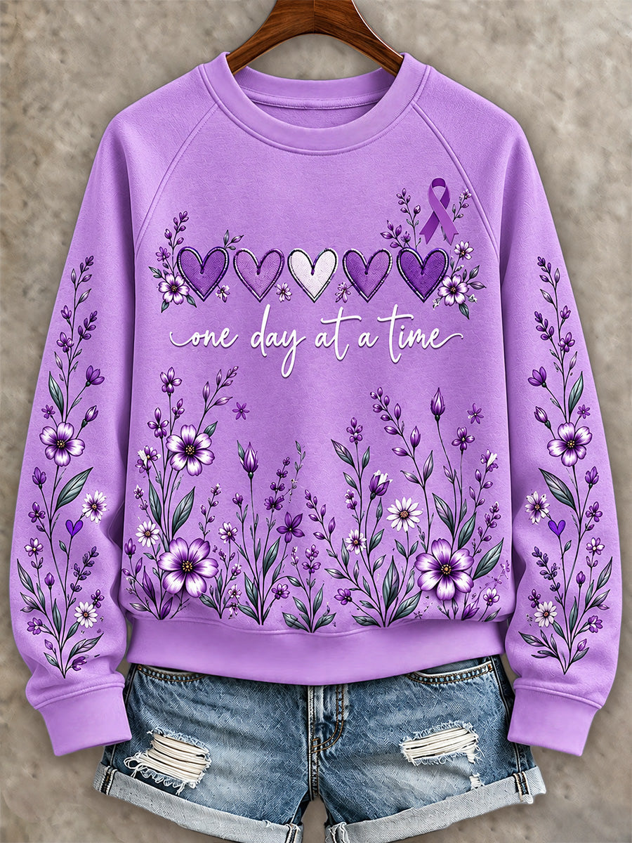 Women's Purple Floral & Alzheimer's Awareness Support Print Sweatshirt gracestitchs