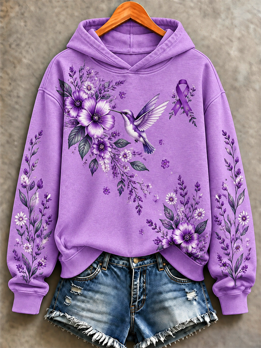 Women's Purple Floral & Alzheimer's Awareness Support Print Sweatshirt gracestitchs