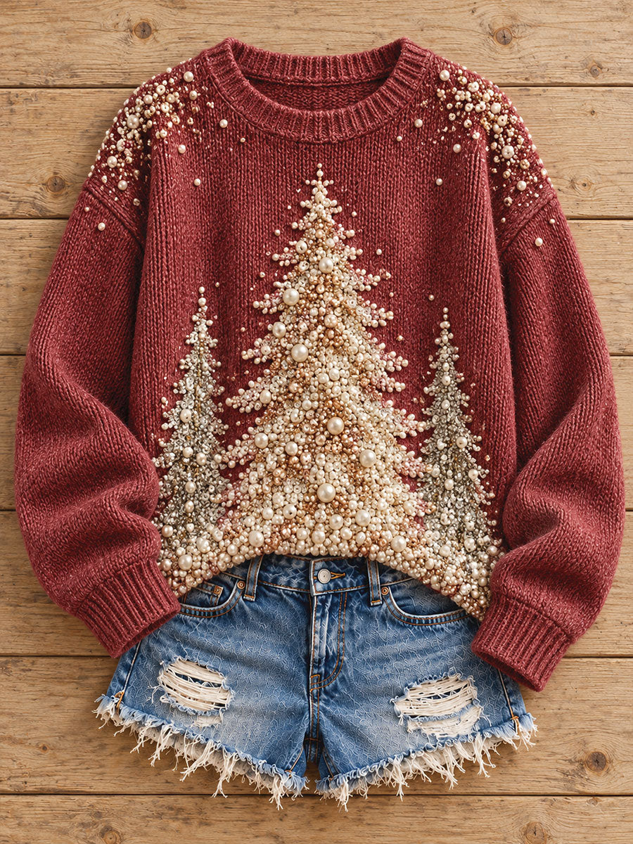 Women's Merry Christmas Tree Art Printed Swetaer gracestitchs