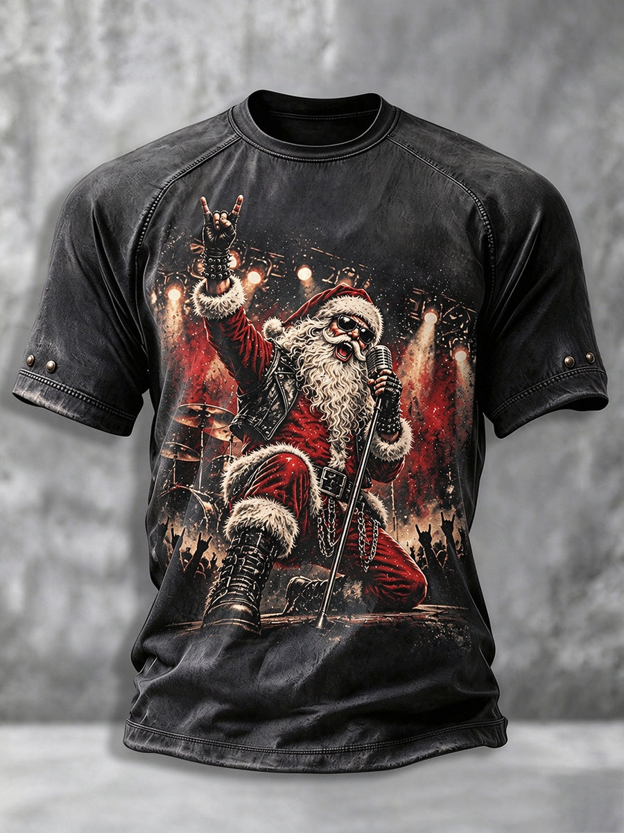 Men's Heavy Metal Rock Christmas Print T-shirt gracestitchs