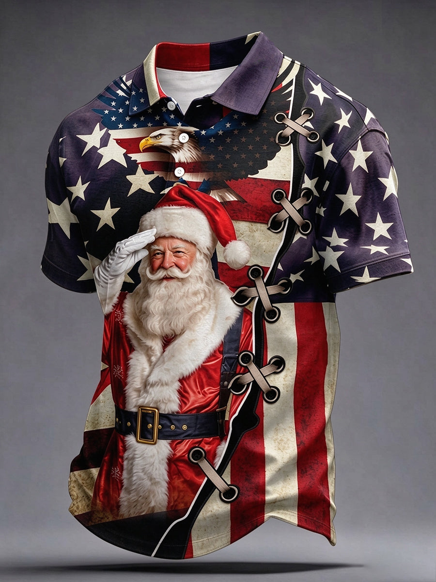 Men's Patriotic Christmas Short Sleeve Shirt gracestitchs