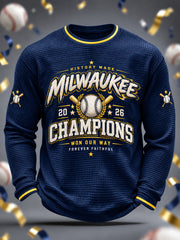 Men's Won Our Way 2026 Baseball Champions Gift For Baseball Fans Casual Waffle Long Sleeve T-Shirt gracestitchs