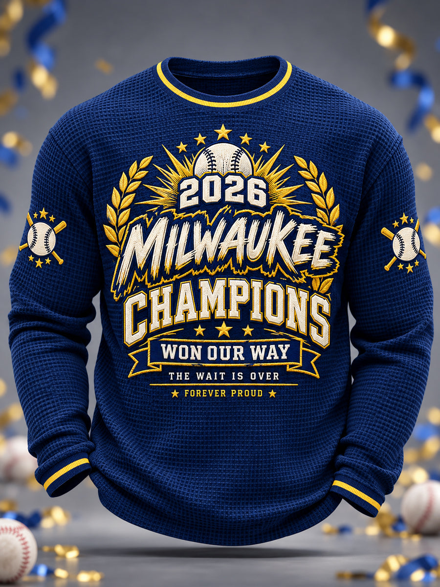 Men's Won Our Way 2026 Baseball Champions Gift For Baseball Fans Casual Waffle Long Sleeve T-Shirt gracestitchs