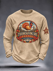 Men's Thanksgiving Parade Commemorative Print Casual Waffle Long Sleeve T-Shirt gracestitchs