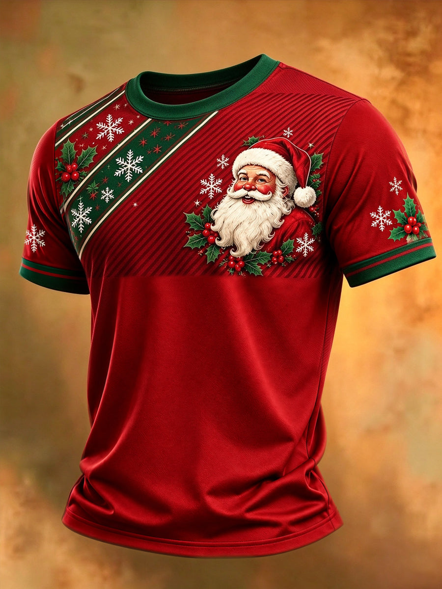 Men's Christmas Santa Claus Print Casual Tee gracestitchs