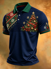 Men's Christmas Tree Print Casual Polo Shirt gracestitchs