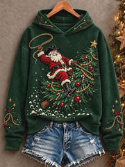 Women's Western Style Merry Christmas Art Printed Hoodie gracestitchs