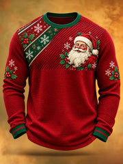 Men's Christmas Santa Claus Print Casual Waffle Long Sleeve T-Shirt gracestitchs
