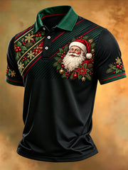 Men's Christmas Santa Claus Print Casual Polo Shirt gracestitchs