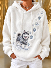 Women's Winter Siberian Husky Pattern Causal Flannel Hoodie gracestitchs