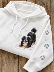 Women's Snowy Winter Bernese Mountain Dog In the Snow Print Hoodie gracestitchs