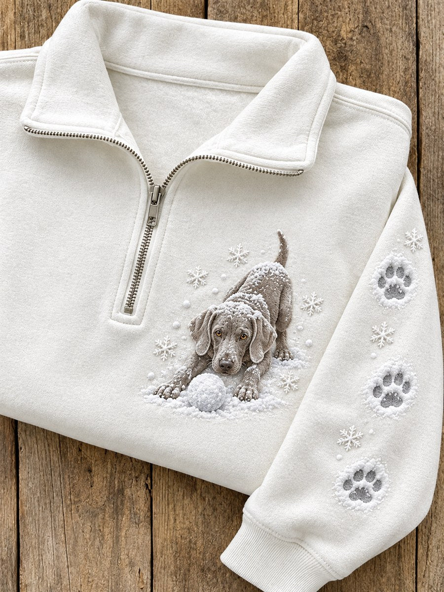 Women's Snowy Winter Weimaraner Dog in the Snow Print Zip Up Sweatshirt gracestitchs