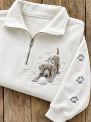 Women's Snowy Winter Weimaraner Dog in the Snow Print Zip Up Sweatshirt gracestitchs