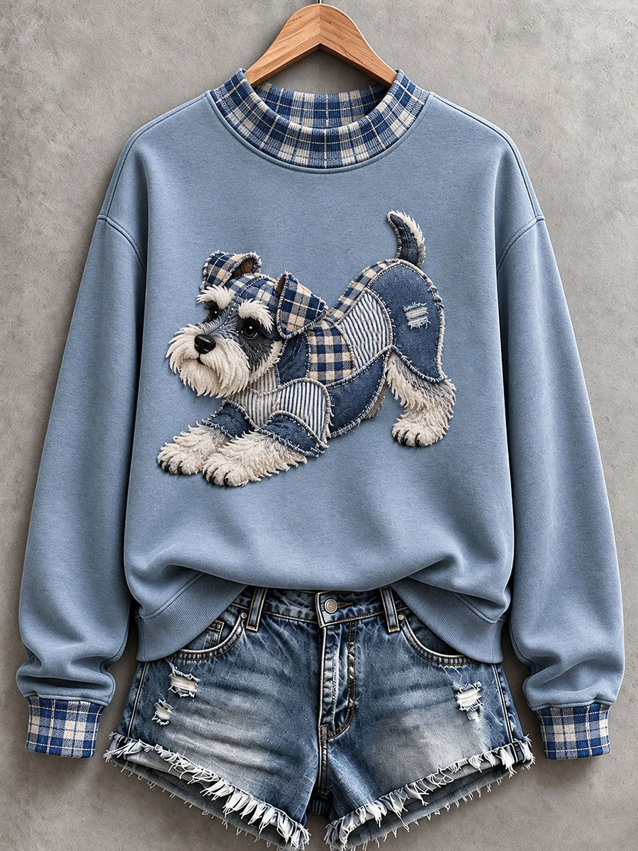 Women’s Schnauzer Patchwork Art Mock-Neck Sweatshirt gracestitchs
