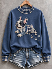 Women’s French Bulldog Patchwork Art Mock-Neck Sweatshirt gracestitchs