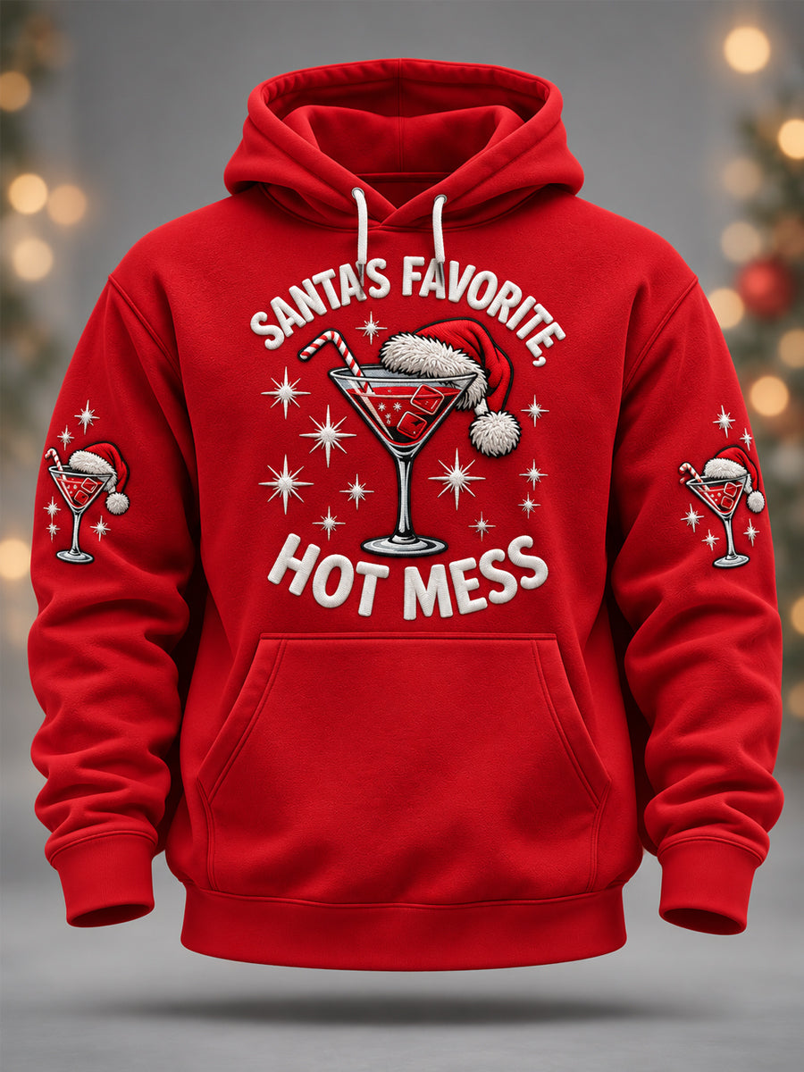 Men's Funny Christmas Santa's Favorite Hot Mess Print Casual Hoodie gracestitchs