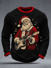 Men's Guitar Rock Santa Print Waffle Long Sleeve T-Shirt gracestitchs