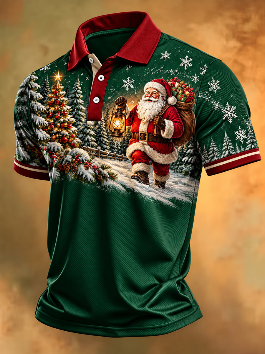 Men's Christmas Santa Claus Print Casual Polo Shirt gracestitchs