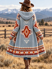 Women's Western Aztec Print Casual Long Flannel Cardigan gracestitchs