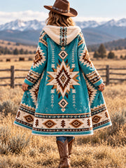 Women's Western Aztec Print Casual Long Flannel Cardigan gracestitchs