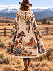 Women's Western Print Casual Long Flannel Cardigan gracestitchs