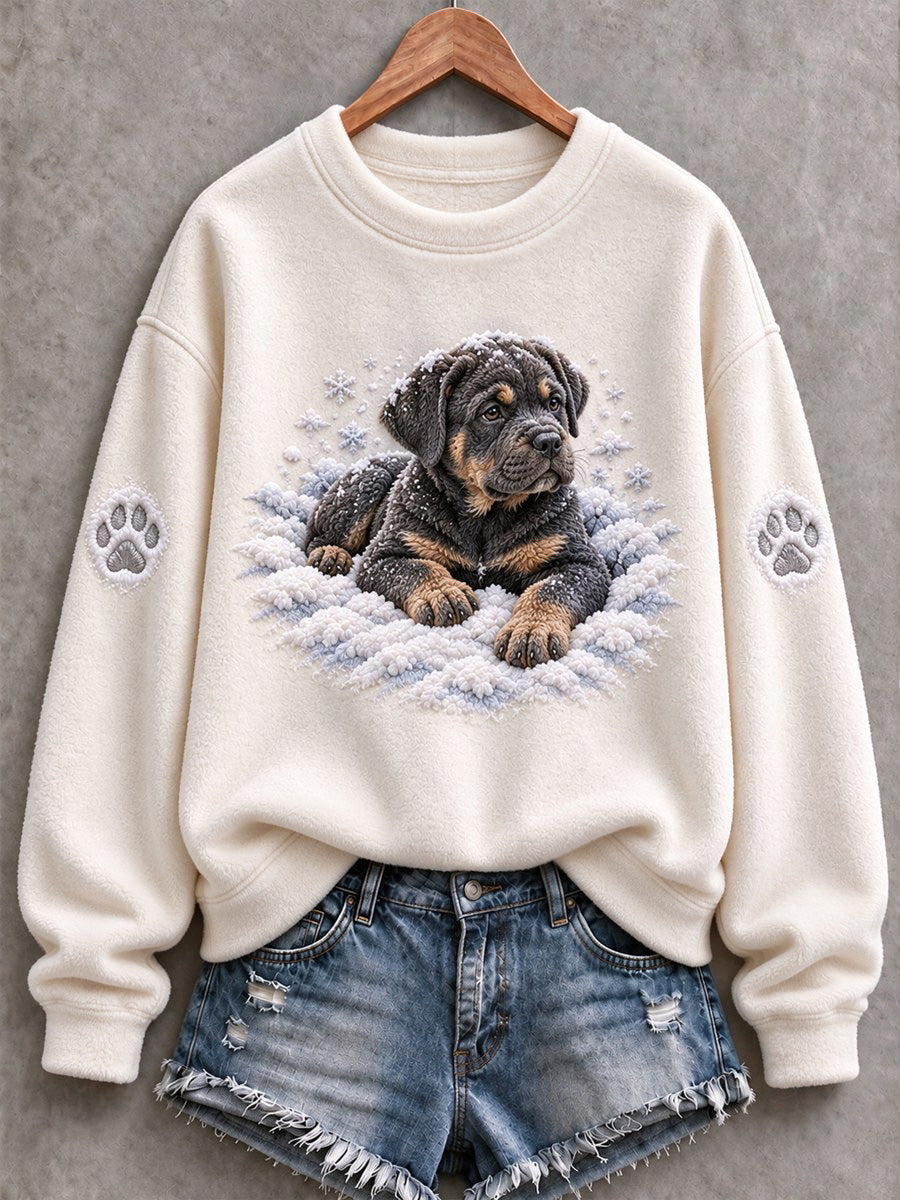 Women's Snowy Winter Cane Corso Dog In the Snow Print Flannel Sweatshirt gracestitchs
