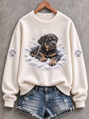 Women's Snowy Winter Cane Corso Dog In the Snow Print Flannel Sweatshirt gracestitchs