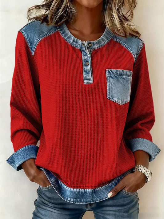 Women's Fashion Patchwork Design Cozy Top