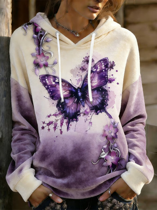 Women's Purple Art Print Casual Flannel Sweater