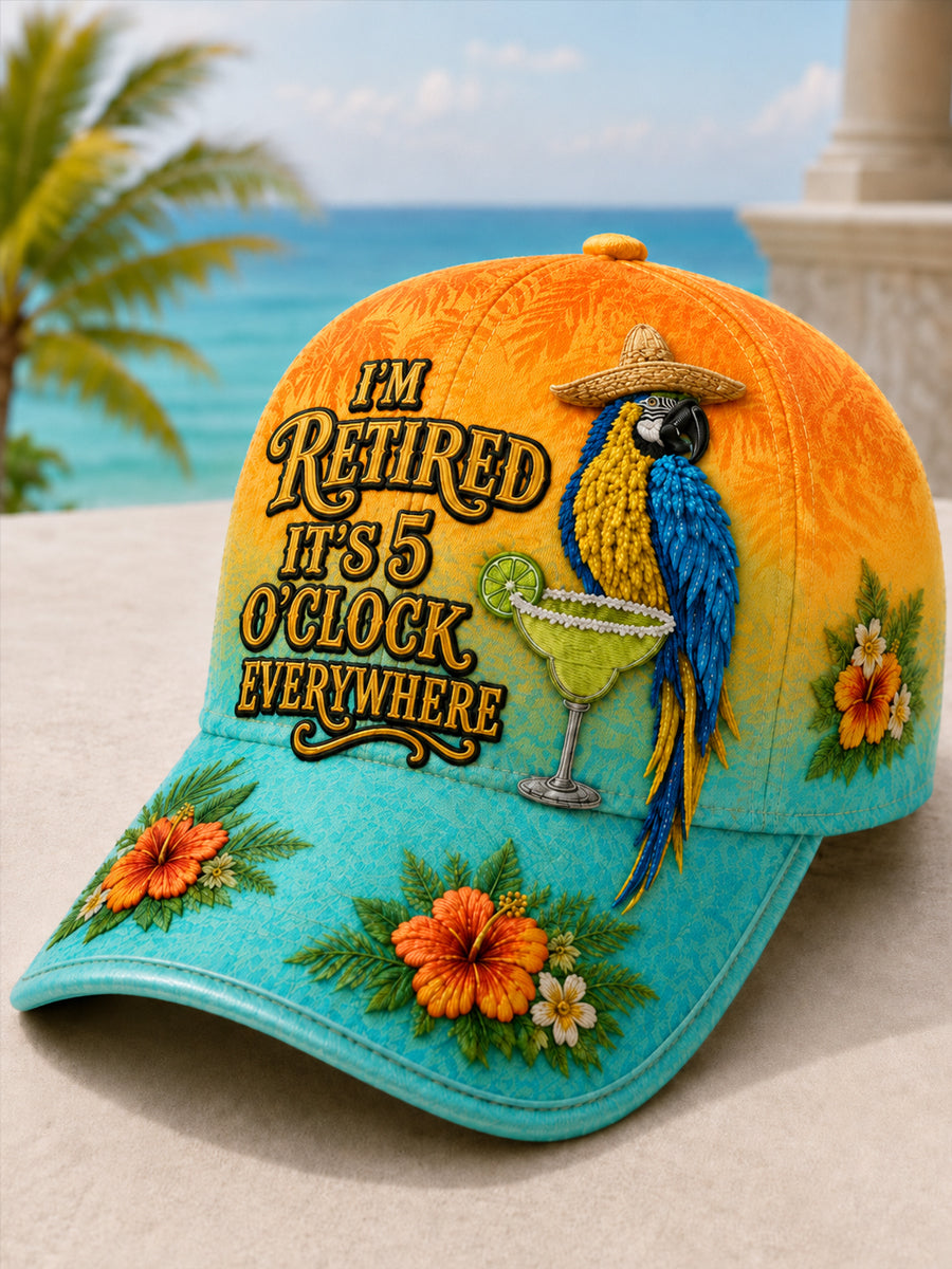 Unisex I'm Retired It's 5 O'clock Everywhere Parrot  Print Hat gracestitchs