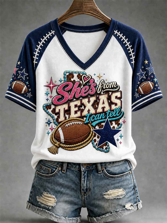 Women's Football Gameday Gift For Football Fans Casual V-Neck Tee