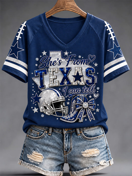 Women's Football Gameday Gift For Football Fans Casual V-Neck Tee gracestitchs