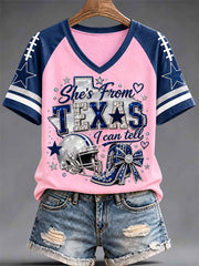Women's Football Gameday Gift For Football Fans Casual V-Neck Tee