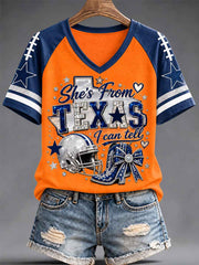 Women's Football Gameday Gift For Football Fans Casual V-Neck Tee