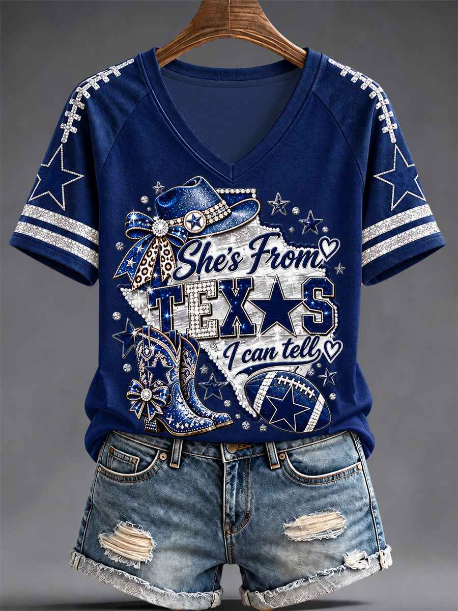 Women's Football Gameday Gift For Football Fans Casual V-Neck Tee