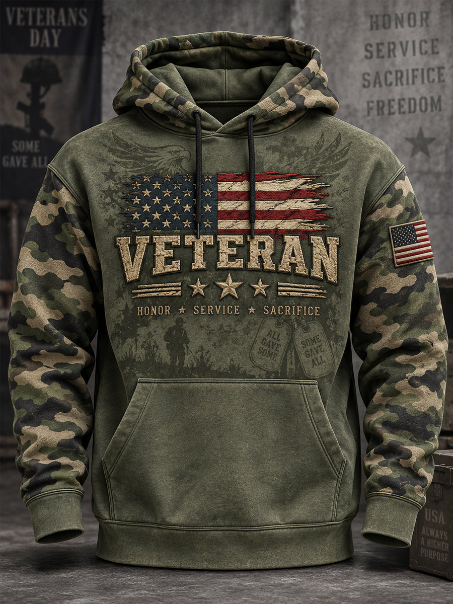 Men's Veterans Day US Flag Camouflage Print Casual Hoodie gracestitchs