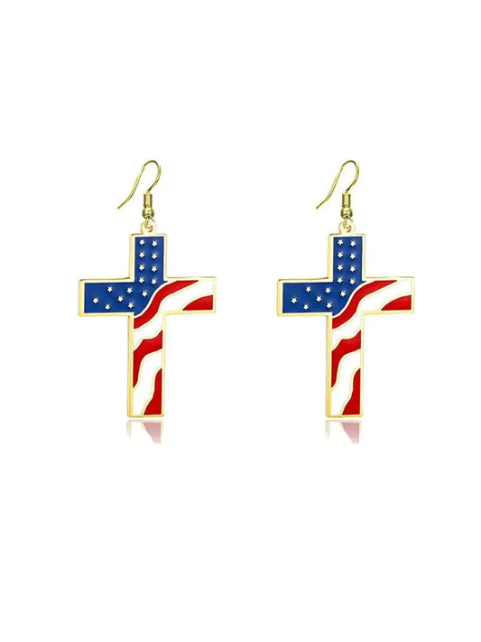 Independence Day Flag Cross Earrings - gracestitchs