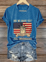 Women's Are We Great Yet? Print V-Neck T-Shirt - gracestitchs