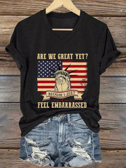 Women's Are We Great Yet? Print V-Neck T-Shirt - gracestitchs