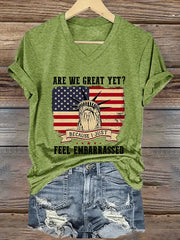 Women's Are We Great Yet? Print V-Neck T-Shirt - gracestitchs