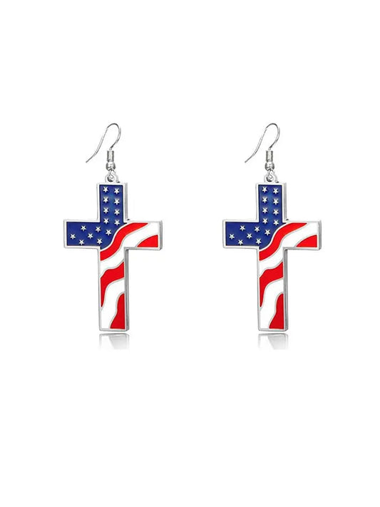 Independence Day Flag Cross Earrings - gracestitchs
