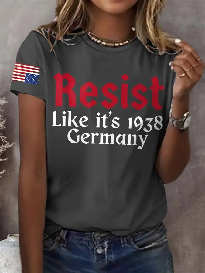 Women's Retro Resist Like It's 1938 Germany Print T-Shirt - gracestitchs