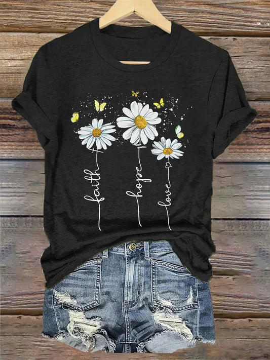 Women's Faith Hope Love Daisy Casual Tee - gracestitchs