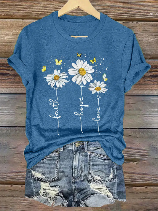 Women's Faith Hope Love Daisy Casual Tee - gracestitchs
