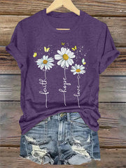 Women's Faith Hope Love Daisy Casual Tee - gracestitchs