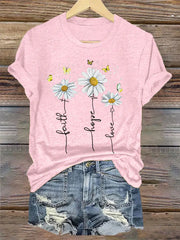 Women's Faith Hope Love Daisy Casual Tee - gracestitchs