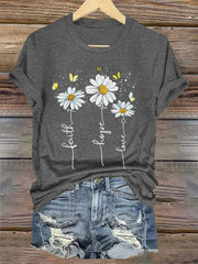 Women's Faith Hope Love Daisy Casual Tee - gracestitchs