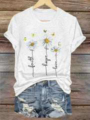 Women's Faith Hope Love Daisy Casual Tee - gracestitchs