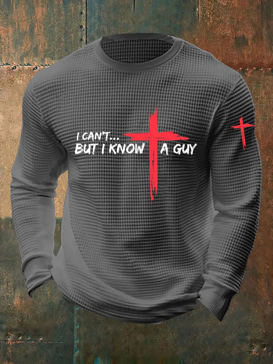 Men's I Can't But I Know A Guy Waffle Print T-shirt prairieply