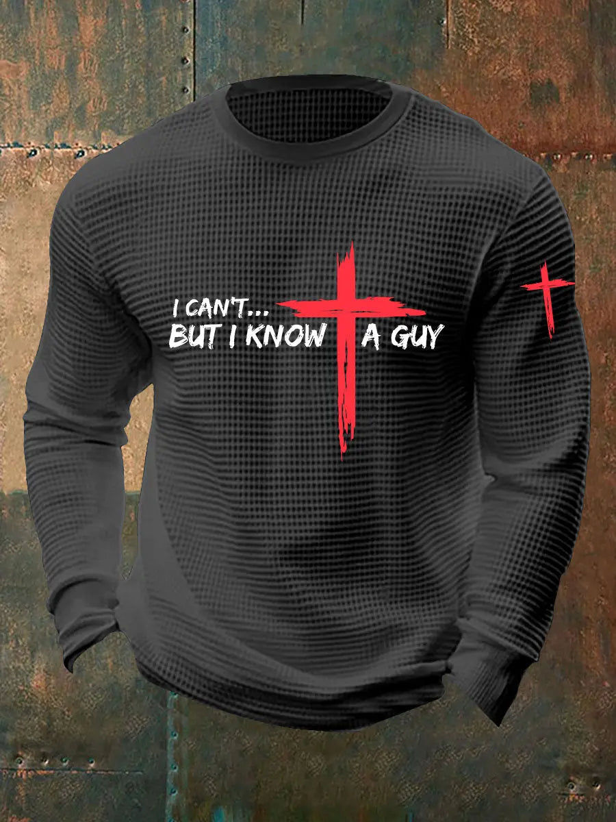 Men's I Can't But I Know A Guy Waffle Print T-shirt prairieply